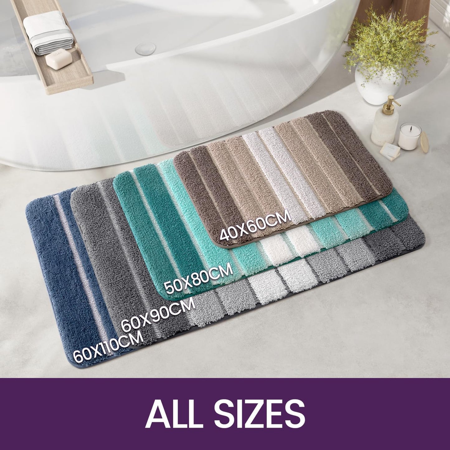 Bath Mat 50 x 80 cm Non-Slip Bathroom Mat Super Absorbent Water, Machine-Washable, Microfiber Absorbent Bathroom Floor Mat