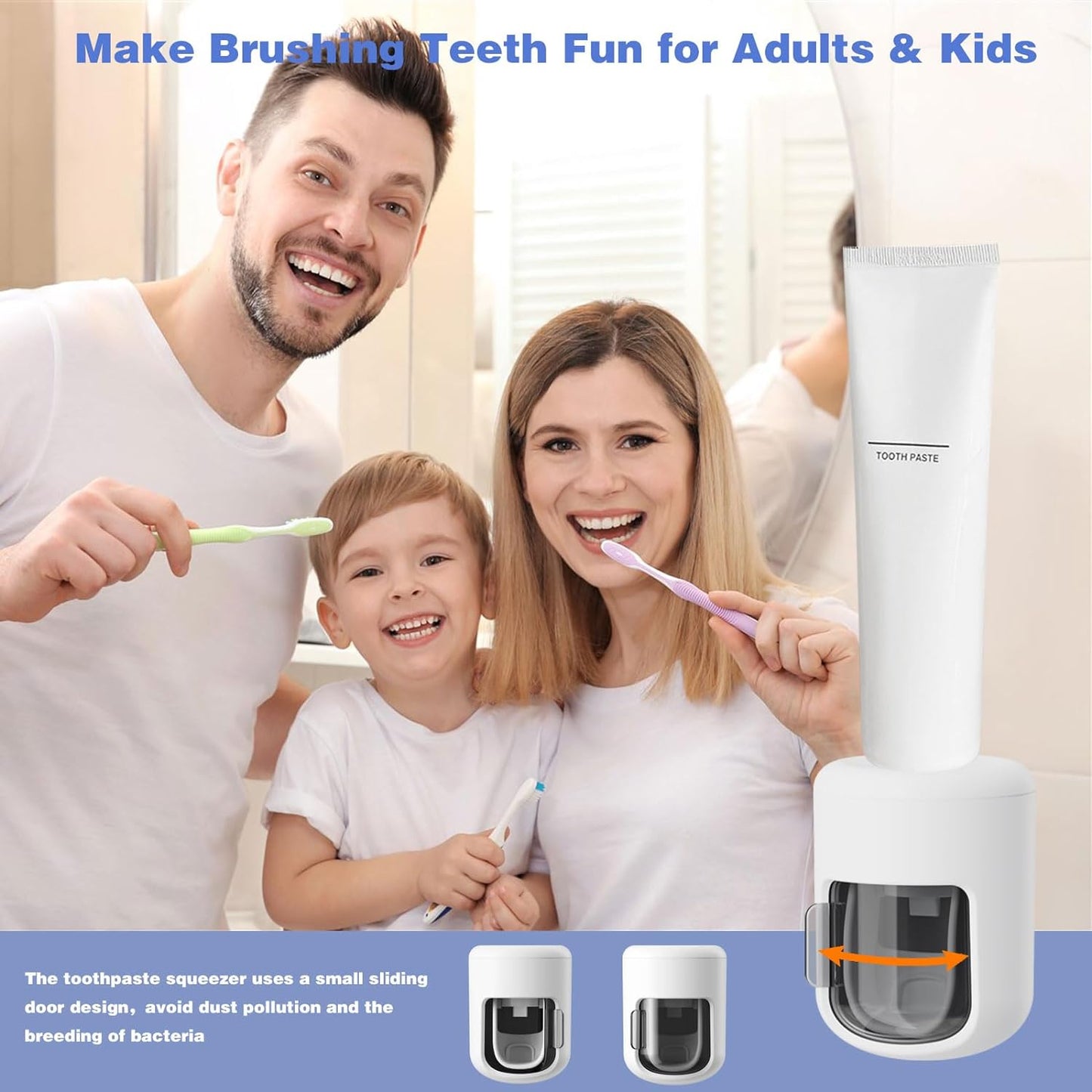 Toothpaste Dispenser Automatic toothpaste holder Kids Toothpaste Dispenser With Cover,dustproof,Waterproof,Wall Mounted toothpaste squeezer for Bathroom,Children,Adults Toothbrush Shelf