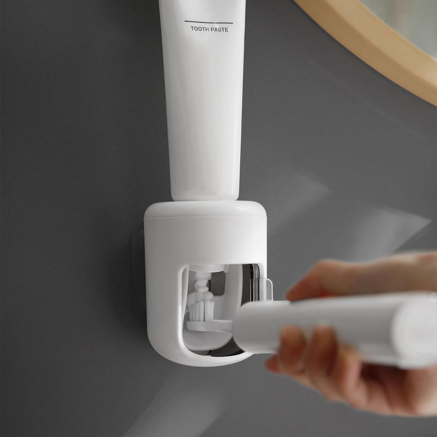 Toothpaste Dispenser Automatic toothpaste holder Kids Toothpaste Dispenser With Cover,dustproof,Waterproof,Wall Mounted toothpaste squeezer for Bathroom,Children,Adults Toothbrush Shelf