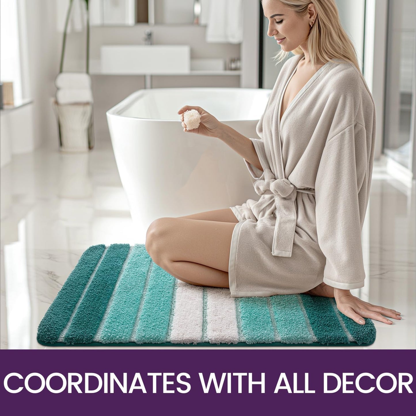 Bath Mat 50 x 80 cm Non-Slip Bathroom Mat Super Absorbent Water, Machine-Washable, Microfiber Absorbent Bathroom Floor Mat