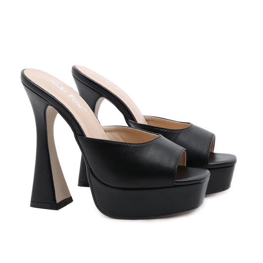 Women’s Square Toe Waterproof Platform High Heels – European & American Style Solid Color Sandals with Clear Glass Heel