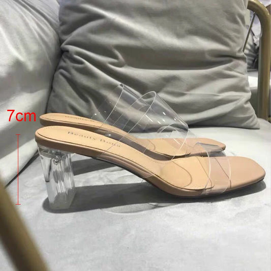 Summer Women’s Clear High Heel Sandals – 9cm Transparent Jelly Slippers with Open Square Toe, Sexy Fashion Pumps