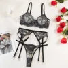 Red Embroidered 3-Piece Sexy Lingerie Set – Women’s Bra, Panty & Garter Belt Holiday Intimate Underwear