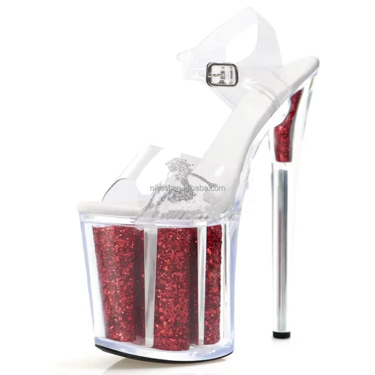 Women’s 8-Inch Transparent Platform High Heels – Peep Toe Clear Sandals for Stage Performance, Runway, and Dance Shows (Big Sizes Available)