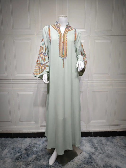 Dubai Abaya for Women – Elegant Middle Eastern Embroidered Muslim Dress, Islamic Kaftan Jalabiya, Moroccan Pullover Robe