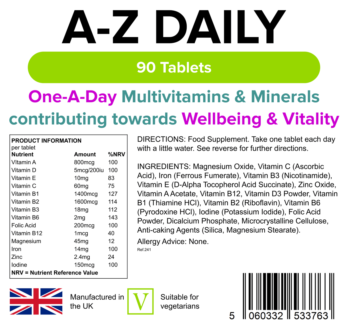 Basic Essentials Trio Bundle: Vitamin D3 5000IU, Iron 14mg, Multivitamins A-Z Daily