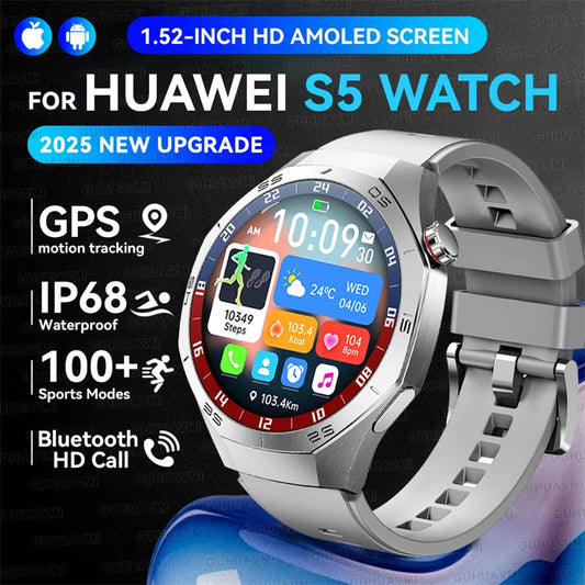 2025 GUHUAVMI GT5 Pro Smart Watch for Men – 1.52” HD AMOLED Display, GPS Motion Tracking, Heart Rate Monitor, Bluetooth Call, IP68 Waterproof Fitness Smartwatch