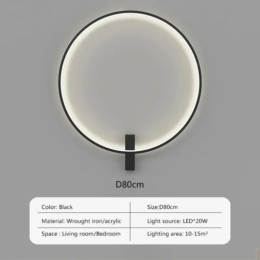 Modern LED Wall Lamp 80cm Three Color Lamp Large Circular Home Decoration Wall Lamp Bedroom Living Room Indoor Lighting Fixture
