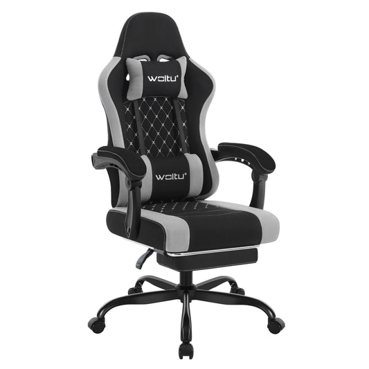 WOLTU Massage Gaming Chair Ergonomic Swivel Computer Gamer Office Chair with Pillow Footrest Adjustable Headrest Lumbar Support