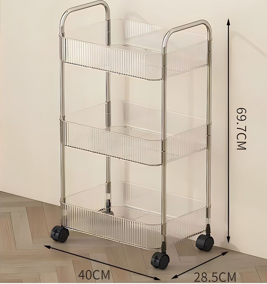 2 3 4 Tier Storage Trolley on Wheels Acrylic Shelf Cart Bathroom Rolling Rack