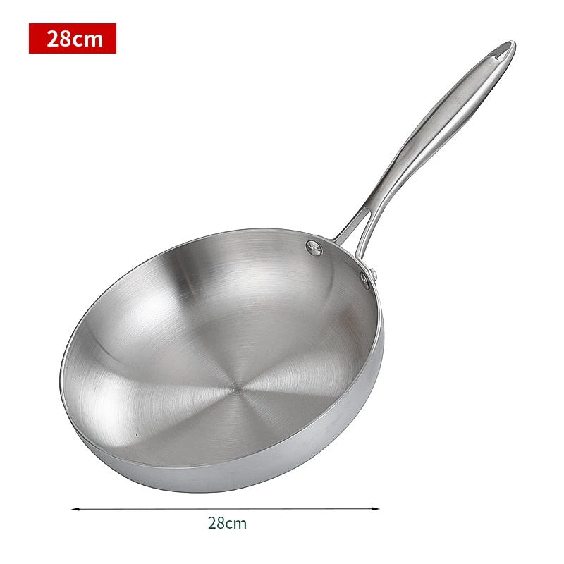 304 Stainless Steel Nonstick Frying Pan – Uncoated Steak Pan for Gas & Induction Cooktops, Durable Kitchen Cookware