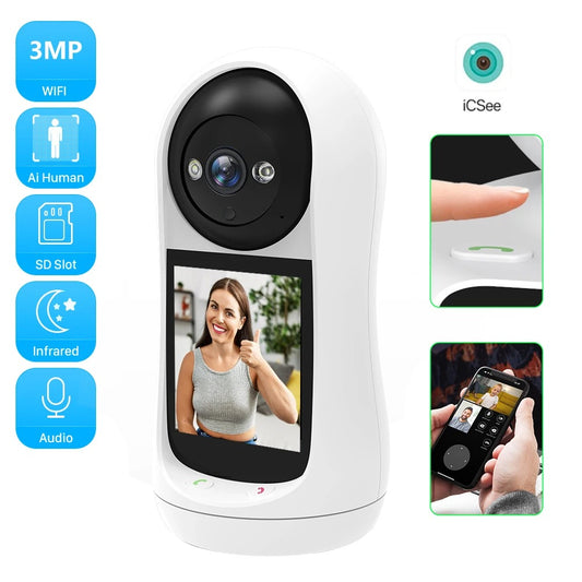 4MP 2K PTZ WiFi Camera – Video Call, 2.8'' IPS Screen, Baby Cry Detection, 3MP Security IP Camera, iCSee Monitor