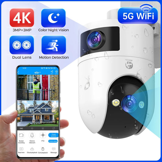 4K PTZ Outdoor IP Camera – Waterproof Dual Lens, 5G WiFi, Auto Tracking, Security & Baby Monitor