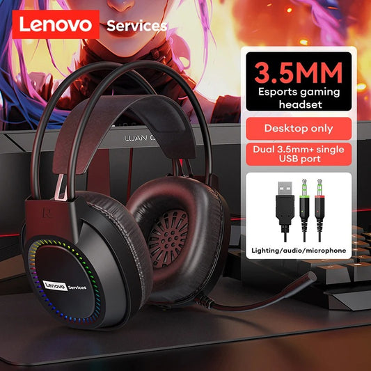 Lenovo E03 Gaming Headset – Over-Ear Stereo Headphones, 360° Ergonomic Design, RGB Lights, E-Sports Earphones