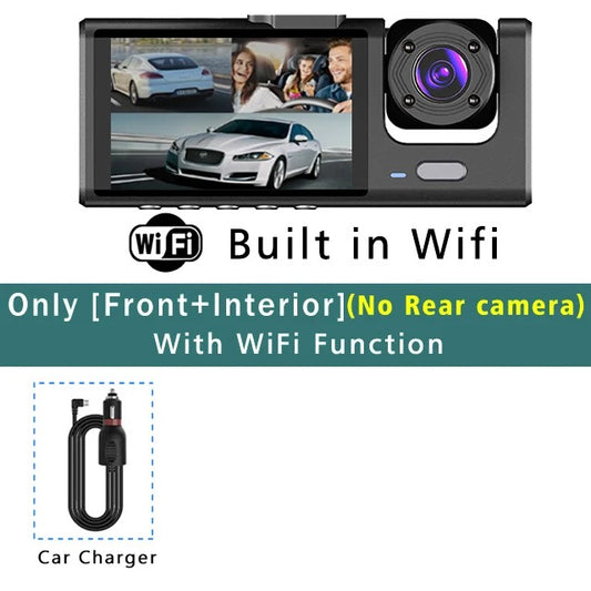 WiFi 3-Channel Mini Car DVR – 1080P FHD Dash Cam, Inside Vehicle Camera, Three-Way Recorder, Black Box