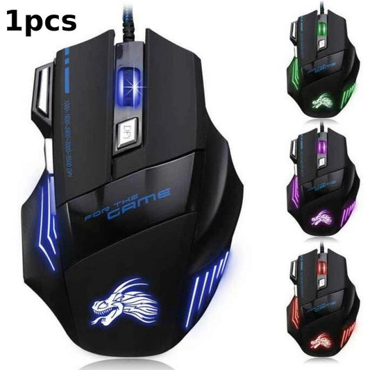 USB Wired Gaming Mouse – 7-Button, 5500 DPI, Adjustable Backlight, Ergonomic Optical Mouse for PC & Desktop Gamers