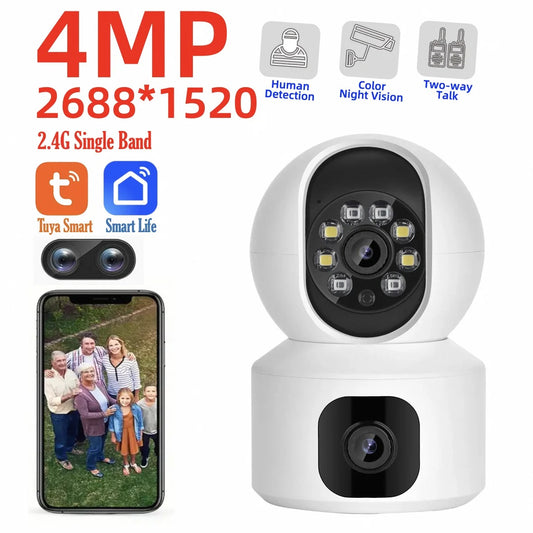 Tuya 8MP Dual Lens WiFi IP Camera – Baby Monitor, Color Night Vision, Human Auto Tracking, Smart Home Security