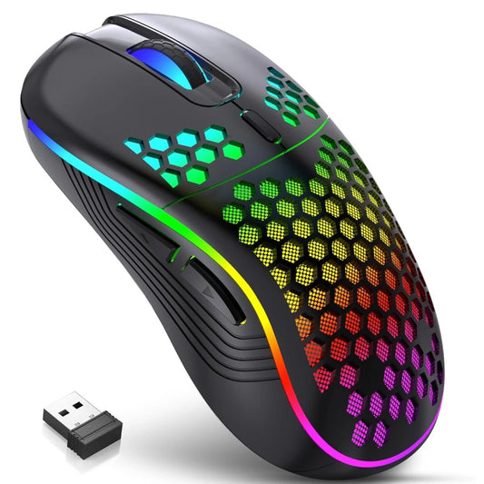 2.4G Wireless RGB Gaming Mouse – Rechargeable, Adjustable DPI, Ergonomic Honeycomb Design for Desktop & Laptop