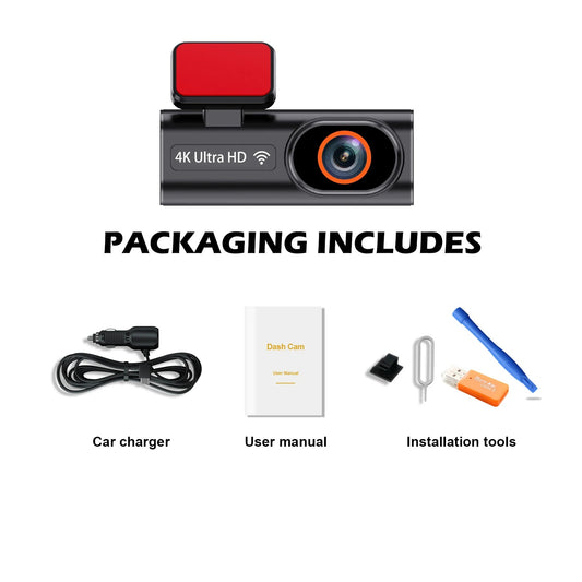 Aprilboy 4K WiFi Dash Cam – Mini Car DVR, Dual-Lens Front & Rear, 1080P, Night Vision, Parking Monitor, Black Box