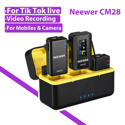 NEEWER CM28 Wireless Lavalier Microphone – Noise-Canceling, 200m Range, Lossless Audio for iPhone & Camera