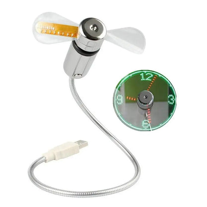 USB Clock Fan with Real-Time Display & Temperature – LED Night Light Gadget for Laptop & PC