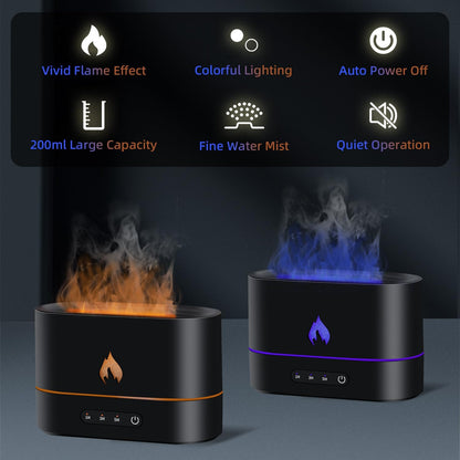 "Flame Aroma Diffuser - 200mL Essential Oil Humidifier with 3D Flame Night Light for Bedroom, Home, and Office Fragrance"