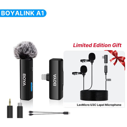 BOYA BOYALINK A Wireless Lavalier Microphone – Pro Clip-On Mic for iPhone 15/16, OPPO, Samsung, Xiaomi, GoPro & DSLR