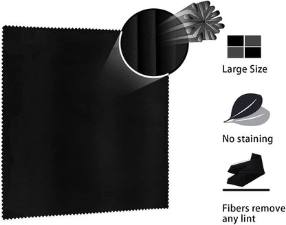 6 Pack Microfiber Cleaning Cloth,Glasses Cleaning Cloth Reusable Microfibre Cleaning Cloths for Eyeglasses, Spectacles, Sunglasses, Camera Lenses, iPad, Tablets, Silverware-BLACK