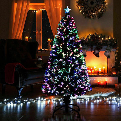 Pre-Lit Fiber Optic Christmas Tree – Color-Changing Lights, Green with Star, Festive Decoration