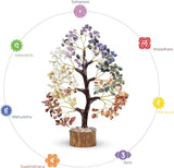 Seven Chakra Aura Cleansing Gemstone Tree Ornament Gift Natural Healing Crystal Tree of Love Feng Shui Money Bonsai Home Decor for Wealth and Luck Prosperity Handcrafted (Size 10-12 Inch)