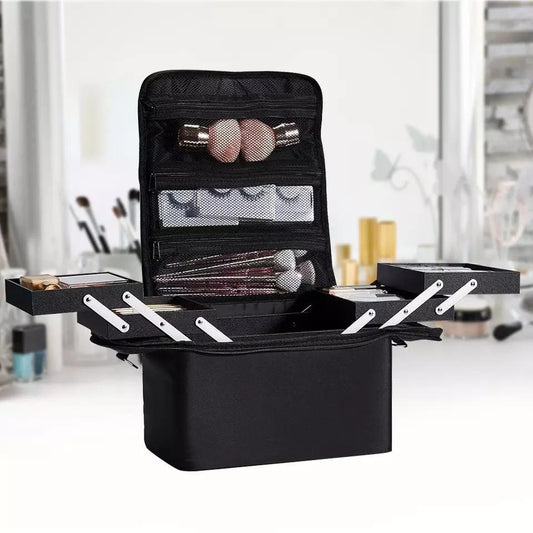 Extra Large Vanity Case – Makeup, Jewelry, Cosmetic & Nail Tech Organizer with Storage Rack