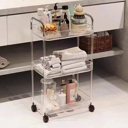 2 3 4 Tier Storage Trolley on Wheels Acrylic Shelf Cart Bathroom Rolling Rack