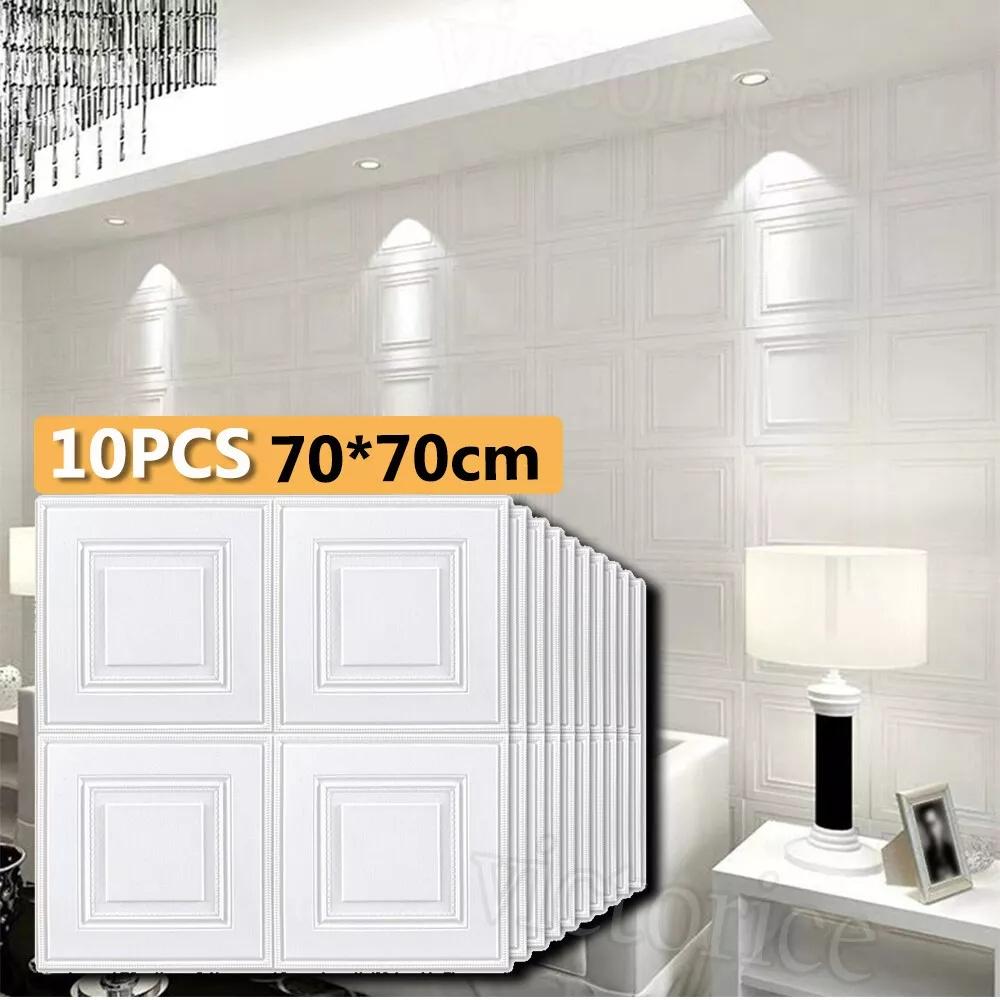 10x 3D Square Foam Wall Panels – Self-Adhesive Wallpaper Stickers for Ceiling & Wall Décor