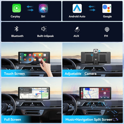 Universal Portable Wireless CarPlay & Android Auto Screen – Smart Car Touchscreen Display