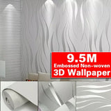 Silver Grey 3D Embossed Wave Wallpaper Non-woven Living Room Wall Cover Decor