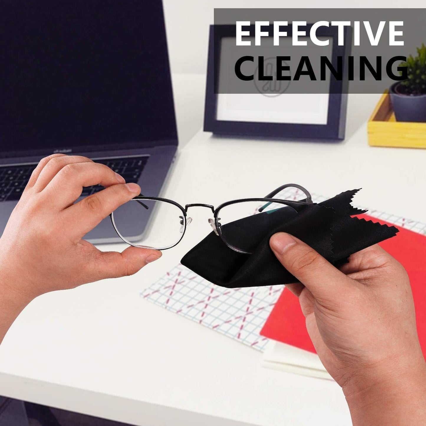 6 Pack Microfiber Cleaning Cloth,Glasses Cleaning Cloth Reusable Microfibre Cleaning Cloths for Eyeglasses, Spectacles, Sunglasses, Camera Lenses, iPad, Tablets, Silverware-BLACK