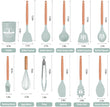 Ensemble d'ustensiles de cuisine en silicone 12 pièces avec poignées en bois – Ustensiles de cuisine résistants à la chaleur et antiadhésifs comprenant des pinces, une spatule, une cuillère et un support – Passe au lave-vaisselle