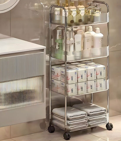 2 3 4 Tier Storage Trolley on Wheels Acrylic Shelf Cart Bathroom Rolling Rack