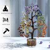 Seven Chakra Aura Cleansing Gemstone Tree Ornament Gift Natural Healing Crystal Tree of Love Feng Shui Money Bonsai Home Decor for Wealth and Luck Prosperity Handcrafted (Size 10-12 Inch)