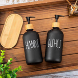 Lot de 2 distributeurs de savon en verre, bouteille distributrice de savon en verre avec pompe, distributeur de liquide rechargeable de 16 oz pour salle de bain, comptoir, cuisine, buanderie