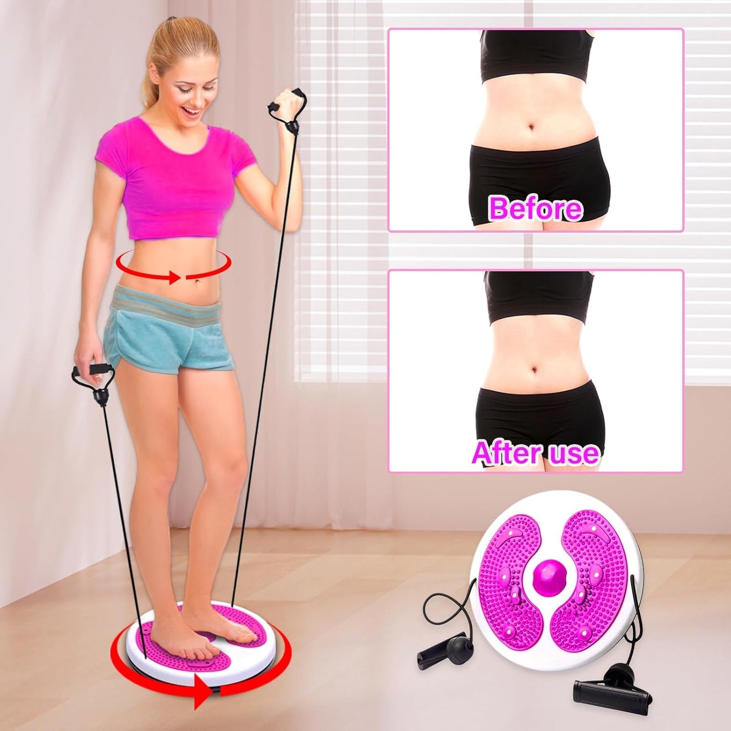 11-Inch Waist Twisting Disc with Resistance Bands | Twist Waist Disc Board & Sculptor Machine | Foot Massage | Home Gym Equipment for Waist Exercise