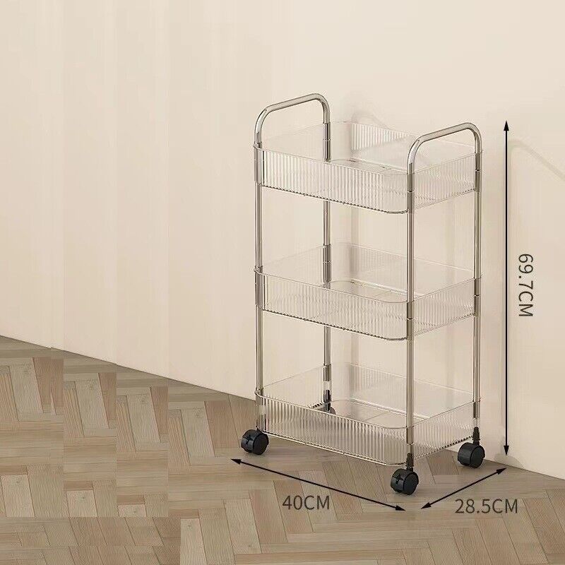 2 3 4 Tier Storage Trolley on Wheels Acrylic Shelf Cart Bathroom Rolling Rack