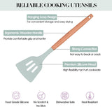 Ensemble d'ustensiles de cuisine en silicone 12 pièces avec poignées en bois – Ustensiles de cuisine résistants à la chaleur et antiadhésifs comprenant des pinces, une spatule, une cuillère et un support – Passe au lave-vaisselle