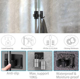 Mop Broom Holder, 4 Pcs Stainless Steel Self Adhesive Mop Holder Wall Mounted with Hooks Hanger Self-Adhesive Broom Holder for Bathroom, Kitchen, Office, Closet, Garden Garage Organiser Plastic Brush Outdoors