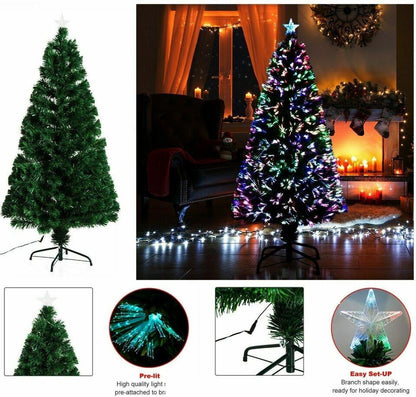 Pre-Lit Fiber Optic Christmas Tree – Color-Changing Lights, Green with Star, Festive Decoration