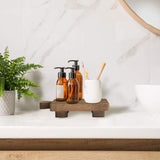 Wood Pedestal Riser Soap Stand Display Tray Wooden Sink Tray for Kitchen Bathroom Counter Decor Plant Holder for Bottles Cake Vanity Jewelry Candle Dish Soap Tray Home Decorative Small Brown Organiser Racks Gift Rectangle