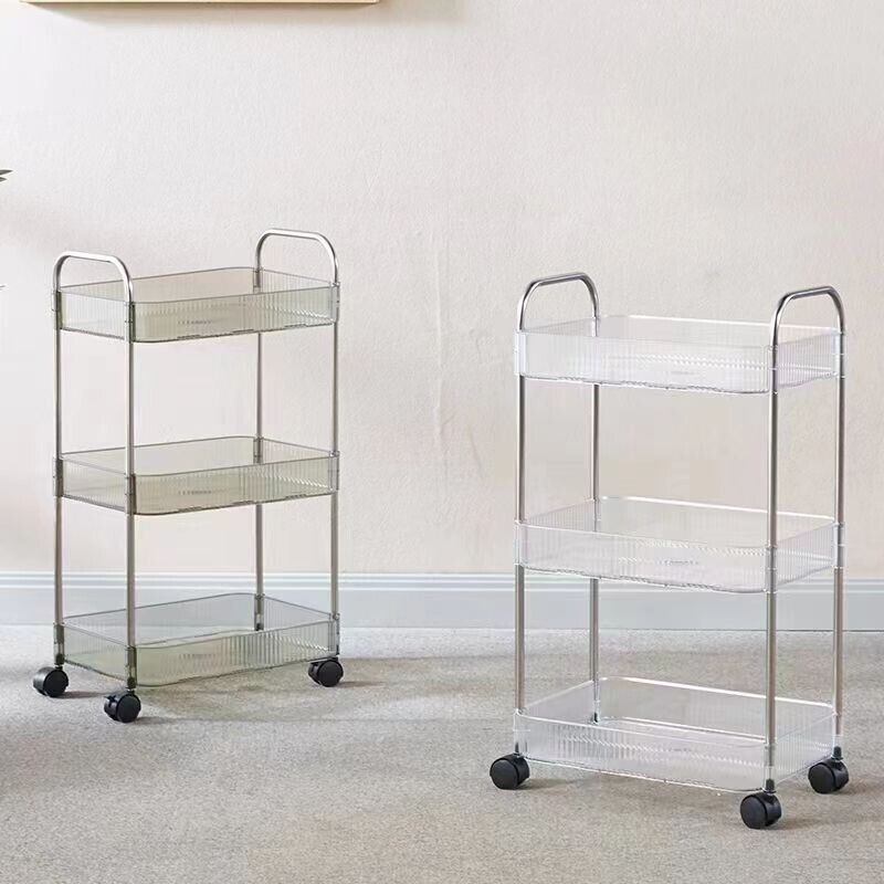 2 3 4 Tier Storage Trolley on Wheels Acrylic Shelf Cart Bathroom Rolling Rack