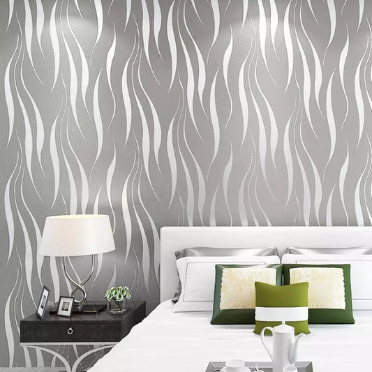 Silver Grey 3D Embossed Wave Wallpaper Non-woven Living Room Wall Cover Decor