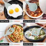 Ensemble d'ustensiles de cuisine en silicone 12 pièces avec poignées en bois – Ustensiles de cuisine résistants à la chaleur et antiadhésifs comprenant des pinces, une spatule, une cuillère et un support – Passe au lave-vaisselle