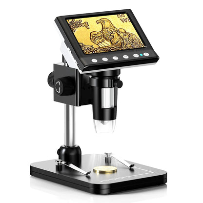 Microscope numérique RIEVBCAU DM7 4,3" - Grossissement 1000X, microscope vidéo 1080P avec 8 LED pour pièces de monnaie, soudure et plus